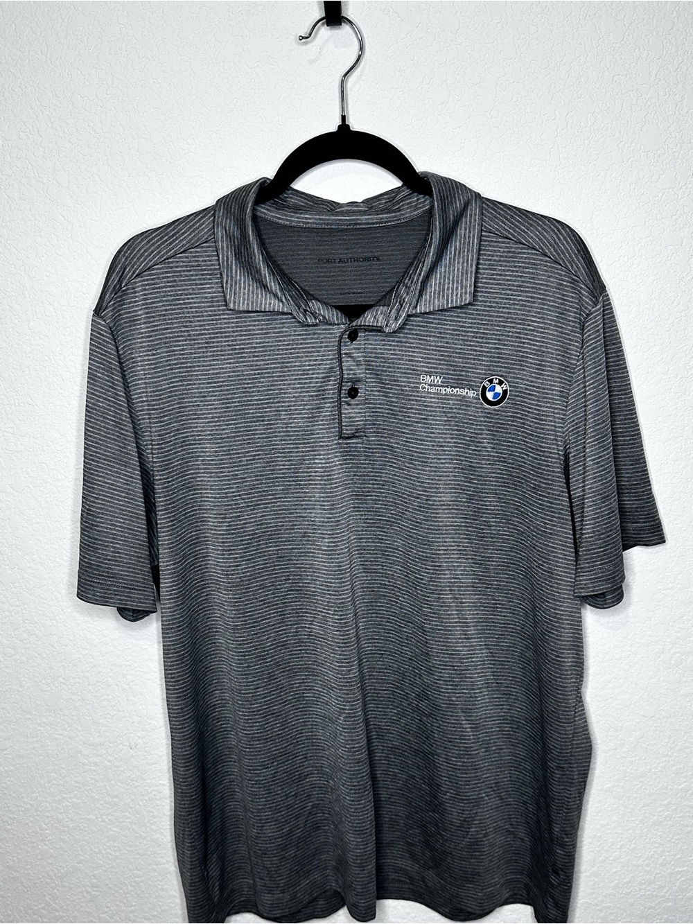 BMW Championship Men's Gray Striped Polo Shirt